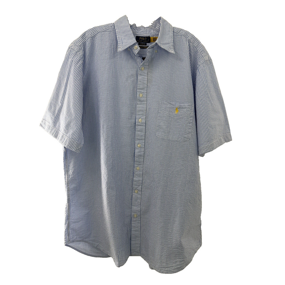 Polo Ralph Lauren Seersucker Blue White Striped Button Up Shirt Large Tall NWT
